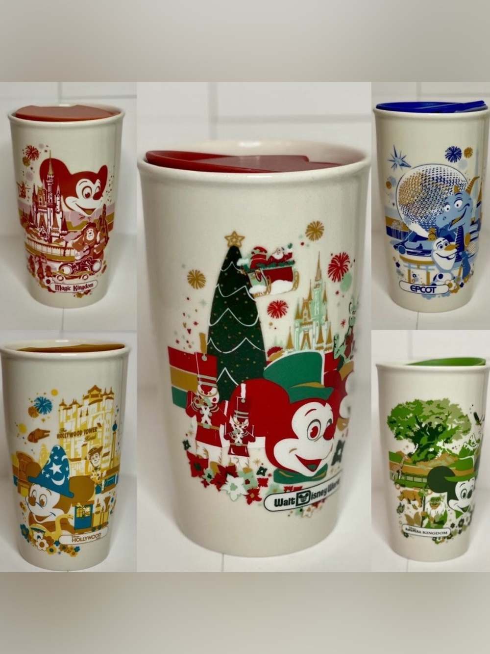 Walt Disney World 50th Anniversary Set 4x Parks & Christmas Tumbler Mug Starbuck